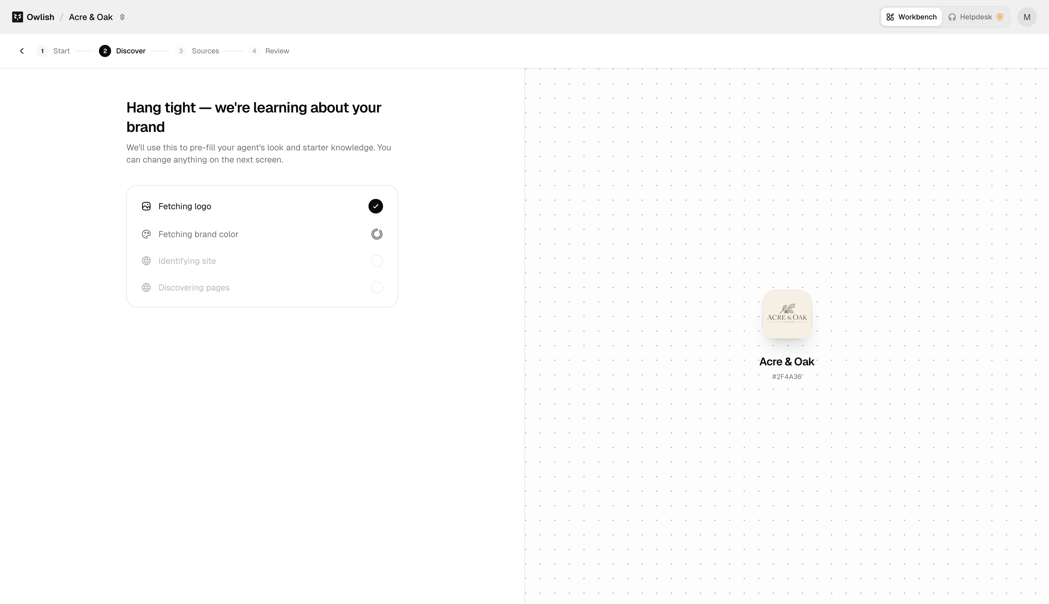 Create agent — discover sources